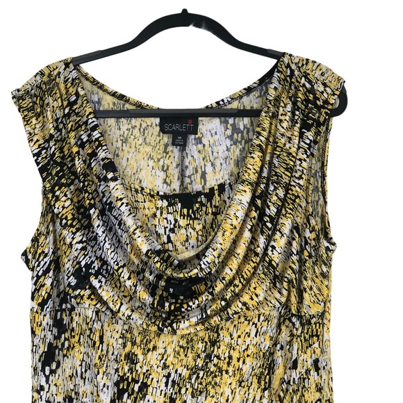 Vintage 90s Yellow and Grey Animalistic Waterfall, Scoop Neck Dress Plus sz 18 - Picture 3 of 8